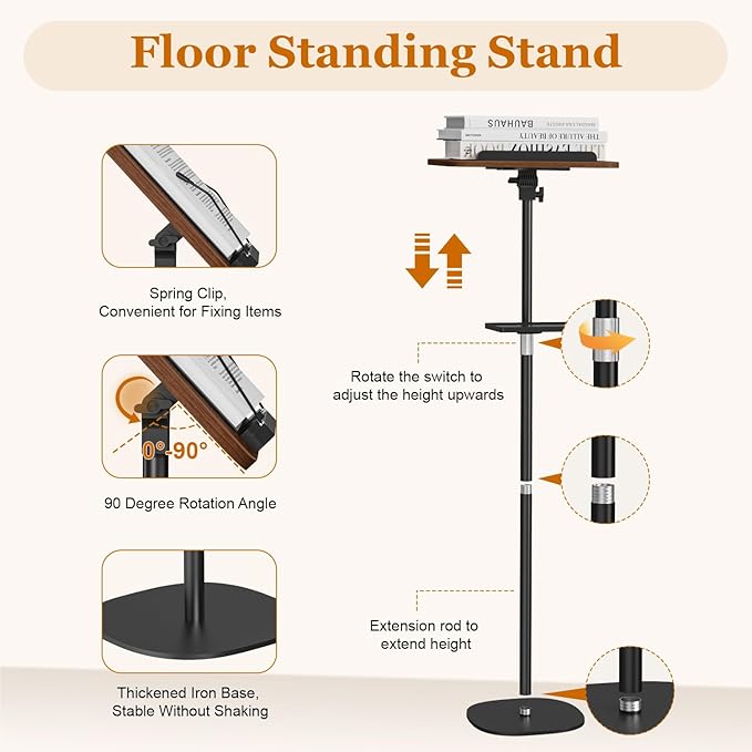 Snughome Lectern Podium Stand with Storage Tray, Height Adjustable Lectern Stand Mobile Podium, Portable Floor Standing Podium Lectern for Church, Weddings, Classroom, Speech