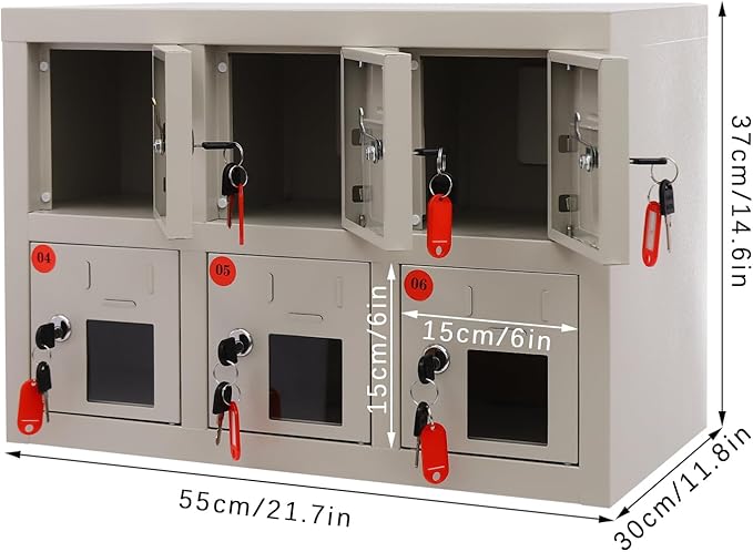 6 Slots Cell Mobile Phone Steel Locker with Lock, Cell Phone Locker with Charging Station, Cellphone Locker for Schools, Conference Rooms, and Offices