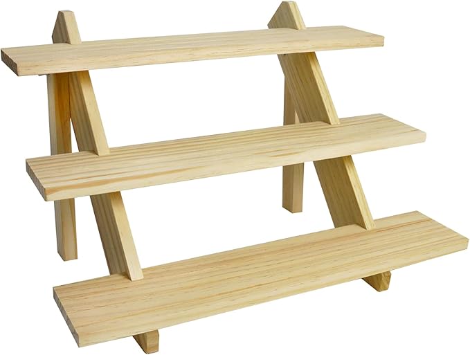 3 Tier Earring Display Stands For Selling, Retail Display Riser Earring, Ring Holder Stand, Removable Countertop Small Merchandise Display Stand, for Figures,Cupcake, Photo (Wood color)