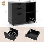 LOKO 3-Drawer File Cabinet, Mobile Printer Stand Cabinet with Adjustable Shelf, Rolling Lateral Filing Cabinet with Wheels for Letter, A4, Legal Size, for Home Office Organization (Black)