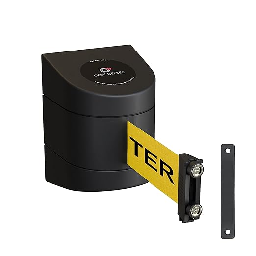 Crowd Control Warehouse - CCW Series WMB-220 Magnetic Wall Mount Retractable Belt Barrier - 15 Foot, Yellow with"Caution - DO NOT Enter" Black Letters Belt with Black ABS Case