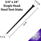 Single Head Tent Stakes - Heavy Duty Steel Tent Stakes, Versatile Ground Spikes to Anchor Commercial Inflatables, Party Tents, and Outdoor Camping Shelters, 3/4 x 24 Inch, 100-Pack