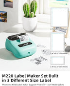 Phomemo Label Maker, M220 Thermal Label Printer, Portable Bluetooth Wireless Inkless 3 Inch Barcode Printer, Great for Home, School & Office, Compatible with Phone, PC, with 3 Label