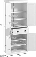 HOMCOM 72" Kitchen Pantry Cabinet, Freestanding Tall Storage Cabinet, Traditional Kitchen Cabinet with 4 Doors, Drawer and 3 Adjustable Shelves for Dining Room, White