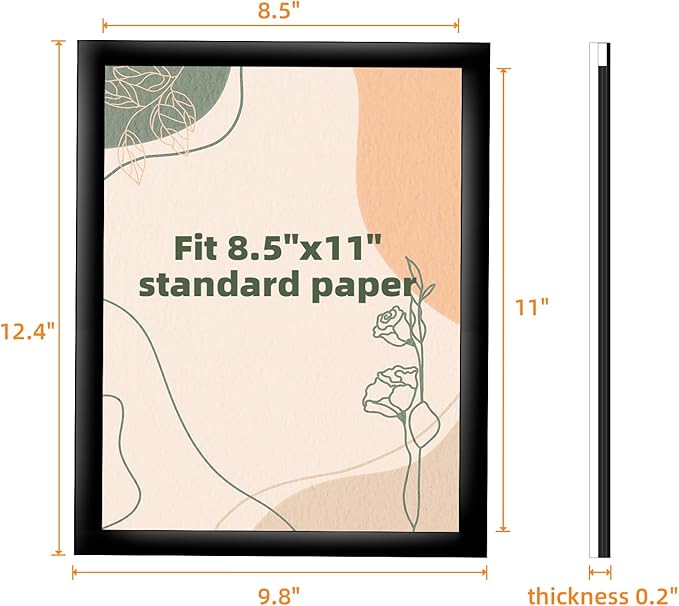 3 Pack 8.5x11 Acrylic Sign Holder Wall Mount with Framed Border, Peel & Stick Adhesive & 180° Flip Design - Single-Sided Clear Plastic Display for Menu, Poster, Flyer (Horizontal/Vertical) - Office, Home, Restaurant