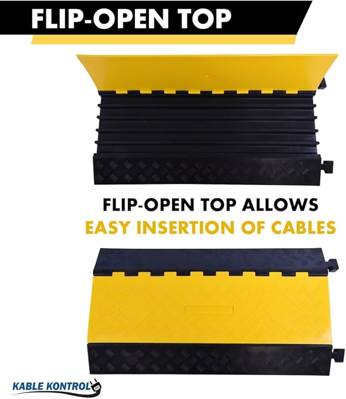 Kable Kontrol Atlas Heavy Duty Cable Protector Ramp - 5 Channel Bulk Wholesale Pallet - 10 Pcs - 36" Long Black & Yellow - 36,000 Lbs Capacity - Rubber Speed Bump Wire Protector Cord Cover - CP9988