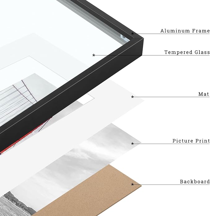 Frametory, 11x14 Metal Picture Frame with Mat for 8x10 Picture & Real Glass, Aluminum Photo Frame Collection (Black, 2 Pack)