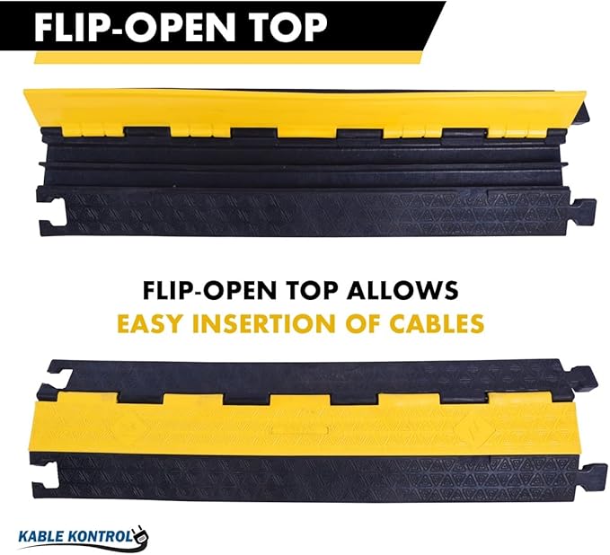 Kable Kontrol Atlas Cable Protector Wire Ramp - 2 Channel Bulk Wholesale Pallet - 10 Pcs - 39" Long Black & Yellow - 20,000 Lbs Load Capacity - Rubber Speed Bump Wire Protector Cord Cover - CP9972