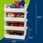 Plastic Containers for Organizing and Storage Bins for Closet, Kitchen, Office, Garage or Pantry Organization, Stackable Bins, Extra Large (14.8" x 16.5" x 7"), 4-Pack, White