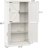 Farmhouse Kitchen Pantry Cabinet,69.1" Tall Kitchen Storage Cabinet with Adjustable Shelves,Modern Bathroom Storage Cabinets,Freestanding Floor Cabinets Cupboard for Living Room,Dining Room (White)