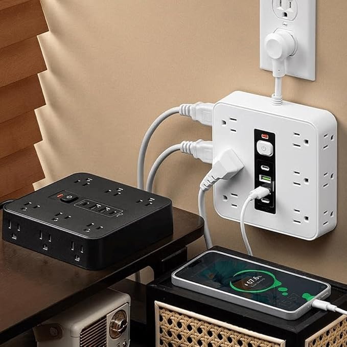 16-in-1 Power Strip with Switch & Surge Protection, Travel Extension Cord with USB Ports, Outlet Electrical Extender, 6.5FT Extension Cord On/Off Switch, 16 Outlet USB-C Power Strip(White)