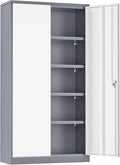 INTERGREAT Storage Cabinet with Doors and Shelves, Metal Garage Storage Cabinets with Lock, Black Lockable Steel Supply Cabinet for Home Office, Warehouse (Grey White)