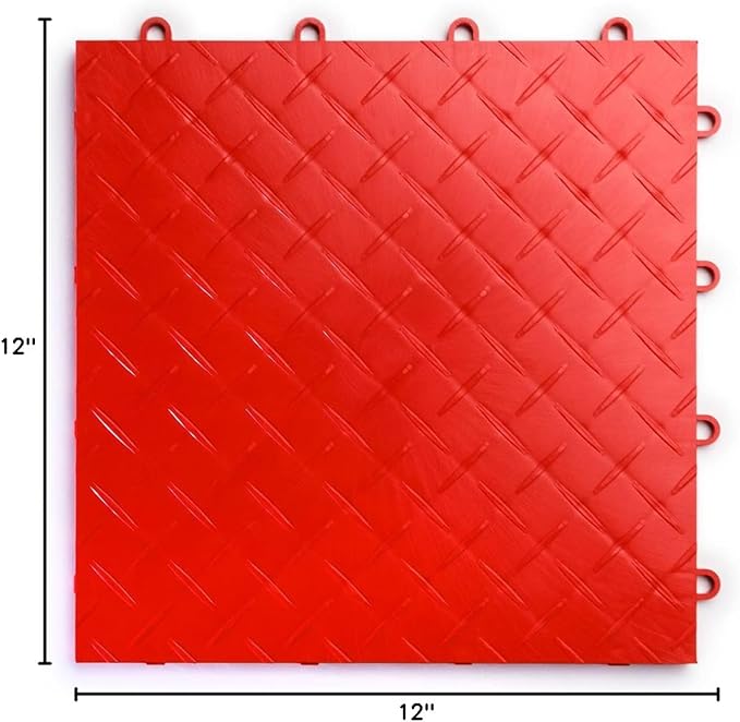 Big Floors RaceDeck Diamond Plate Design, Durable Interlocking Modular Garage Flooring Tile (Red, 24 Pack of 12 x 12" Tiles)