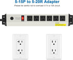 CCCEI 2 of 12 Gauge Heavy Duty Power Strip Surge Protector 4800J, 20 Amp 6 Plug Industrial Shop Garage Metal Multiple Outlet, 6FT Extension Cord 5-15P Adapter High Amp 6-20R T-Slot 20a for Appliance.