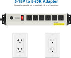 CCCEI 12 Gauge Heavy Duty Power Strip Surge Protector 4800J, 20 Amp 6 Plug Industrial Shop Garage Metal Multiple Outlets, 10 FT Extension Cord 5-15P Adapter High Amp 6-20R T-Slot 20a for Appliance.