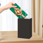Toovip 100 Pack 5.25x3.25x8.25 Inch Small Black Kraft Paper Bags with Handles Bulk, Gift Wrap Bags for Favor Grocery Retail Party Birthday Shopping Business Goody Craft Merchandise Take Out Cub Sacks