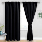 JIUZHEN Blackout Curtains for Bedroom - Thermal Insulated Room Darkening Rod Pocket Curtains for Living Room, Set of 2 Panels with Tiebacks, 70 x 96 Inch Length, Black