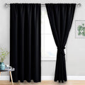 JIUZHEN Blackout Curtains for Bedroom - 70 x 84 Inch Extra Wide Privacy Assured Thermal Insulated Room Darkening Room Divider Curtain Cover for Living Room, Set of 2 Panels with Tiebacks, Black