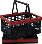 Idomy Pack of 2 Collapsible Storage Crates with Handles, Plastic Grocery Shopping Baskets