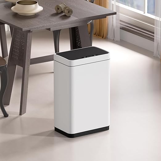 Mbillion Automatic Touchless 15 Gallon Motion Sensor Trash Can Stainless Steel Smart Trash Cans with Lid Rectangular Garbage Can for Kitchen Bedroom Home Office White