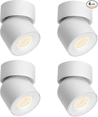 Aisilan 4 Packs LED Dimmable Adjustable 360° Ceiling Spotlight Directional Light Surface Mounted 9W 3000K Warm White Aluminum Wired Spots Light for Gallery Painting Hallway Corridor, White
