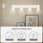BoostArea LED Track Lighting Ceiling Fixtures, White 4-Light Plug in Track Lights for Kitchen, 4 Way Ceiling Spotlight, 15 FT Cord,Flexibly Rotatable Wall Mount Light Head for Bedroom Hallway