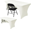 Nasitos 2 Pack 8 ft Ivory Table Cover Rectangle Table-Open Back Spandex Stretch Tablecloths Fitted Washable Fabric Wrinkle-Free, Trade Show Tablecloth for Parties, Birthday, Craft Show, Banquet