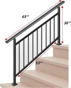 Metty Metal Handrails for Outdoor Steps Suitable for 1 to 5 Steps- Wrought Iron Stair Railing- Step Steady with 5 Feet Handrailing- Safe Indoor Home Banisters (White with Balusters)