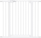 BABELIO 36" Tall Dog Gate PressGuard C5, 26-40" Wide Auto Close Baby Gate, Pressure Mounted Metal Pet Gate, Easy Install No Drilling, No Tools Needed, with Wall Protectors and Extension Kits, White