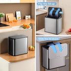 1.3 Gallon Hanging Trash Can with Lid, Stainless Steel Garbage Can with Inner Bucket and Charcoal Filter, Small Compact Trash Bin for Countertop or Under Sink