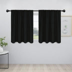 Easy-Going Rod Pocket Blackout Curtains for Bedroom, Room Darkening Window Curtains for Living Room, Thermal Insulated Noise Reduction Solid Window Drapes, 2 Panels(42x36 in, Black)