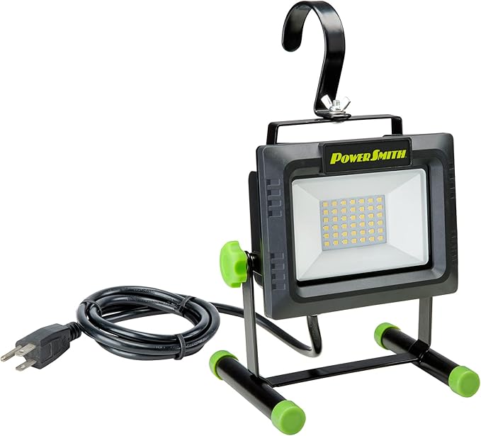 PowerSmith 4000 Lumen Portable LED Work Light with All Metal Stand and Sealed Switch for All Weather Flood Light, 5 Year Warranty (PWLS040H) , Black
