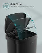 SONGMICS Kitchen Trash Can, 18-Gallon Stainless Steel Garbage Can, with Stay-Open Lid and Step-on Pedal, Soft Closure, Tall, Large and Space-Saving, Black ULTB520B68