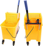 Mop Bucket 20L Side Press Wringer Commercial Mop Bucket with Wheels and Handle for Floor Cleaning in Restaurants Offices Industrial Sites