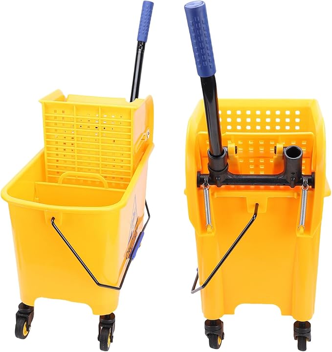Fockety Mop Bucket, 20L Side Press Floor Cleaning Rectangular Mop Bucket on Wheels with Wringer and Handle, Mopping, Industrial Business