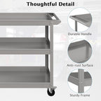 Goplus 3-Layer Service Utility Cart, Heavy Duty Unity Cart with Flat Handle, 2 Lockable Universal Wheel, 400 lbs Capacity, Rolling Tool Cart for Garage, Kitchen, Hotel, Office, Workshop Grey