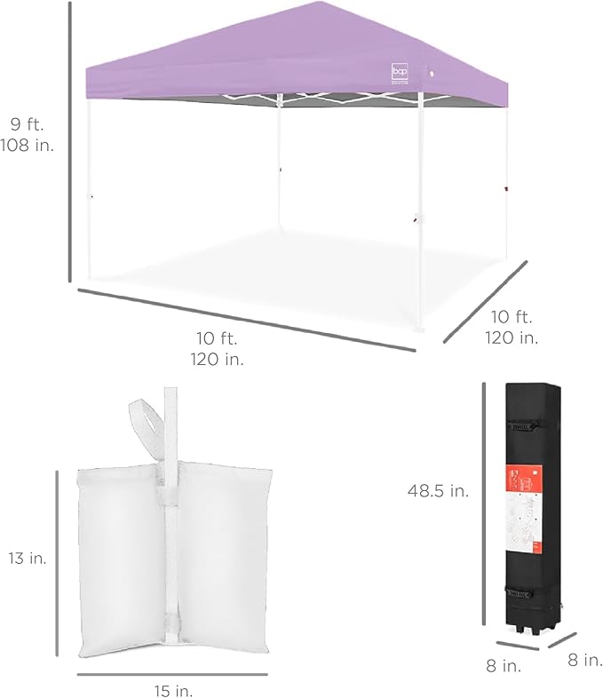 Best Choice Products 10x10ft 1-Person Setup Pop Up Canopy Tent Instant Portable Shelter w/ 1-Button Push, Case, 4 Weight Bags - Lilac/White