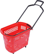 6PCS 35L Rolling Shopping Baskets with Wheels Portable Grocery Basket Set with Handles Plastic Shopping Cart for Supermarkets, Retail Stores, Bookstores (Red)