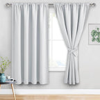 JIUZHEN Blackout Curtains for Bedroom - 60 Inch Wide Thermal Insulated Room Darkening Privacy Soundproof Curtains for Living Room, Set of 2 Panels with Tiebacks, 60 x 63 inches, Greyish White