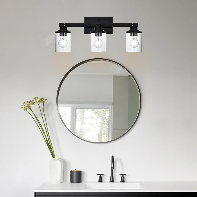Yaohong 3-Light Kitchen Track Light Fixtures Ceiling Vanity Lights Black, Bathroom Track Lighting Kit with Ajustable Heads, Modern Wall Ceiling Tracking Light for Hallway Shop