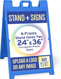 One Blue Signicade Deluxe A-Frame with 2 custom printed signs