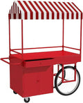 Food Cart for Business with Striped Canopy, Mobile Display Stand with Storage Drawers, for Street Food, Farmers Markets, Outdoor Events (Red, 39.37 * 27.56 * 78.74in)