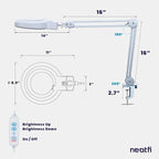 (New Model) Neatfi LED Magnifying Lamp with Clamp, 12W, 60 SMD LEDs, Adjustable Step Dimming Brightness, Desk Lamp Magnifier Light for Crafts, Painting, and Hobbies (White, 5-Diopter)