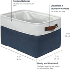 OrganiHaus Large Fabric Storage Baskets for Shelves 3 Pack, 15x11in Closet Storage Bins for Shelves, Canvas Baskets for Organizing, Linen Closet Organizers, Cloth Basket, Navy Blue/Off-White