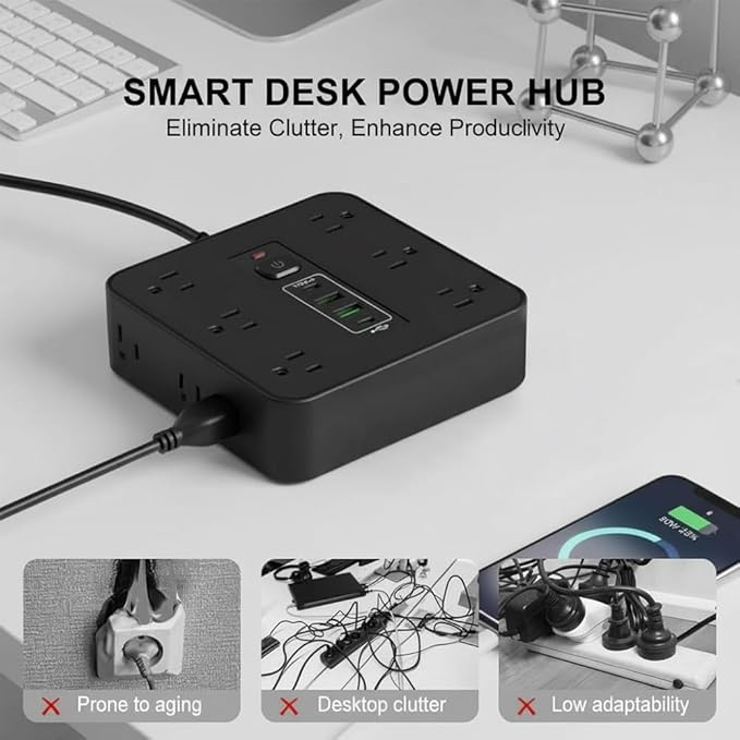 16-in-1 Power Strip with Switch & Surge Protection, Travel Extension Cord with USB Ports, Outlet Electrical Extender, 6.5FT Extension Cord On/Off Switch, 16 Outlet USB-C Power Strip(White)