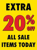 Extra 20 percent Off All Sale Items | Full Color Window Display Signs | 18"W x 24"H