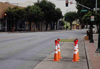 Cone-Mounted Retractable Belt Barrier with Orange Case and 20 Foot Black/Yellow Belt