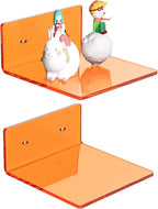 6 Inches Small Orange Wall Shelves Set of 2, Wall Mounted Display Shelf Rack for Bedroom, Living Room, Smart Speaker, Clock, Decoration, 2 Pack
