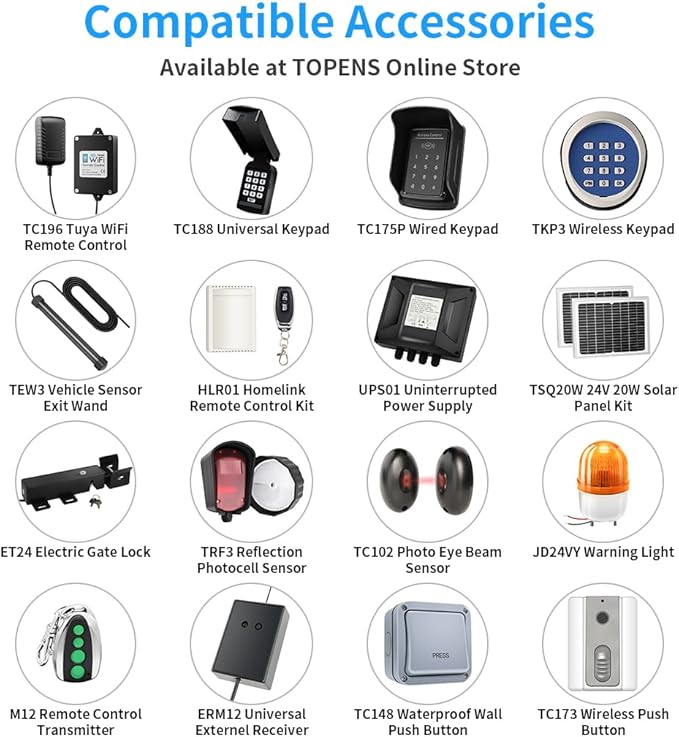TOPENS AT6131S Solar Single Swing Gate Opener Medium Duty Automatic Gate Motor for Single Swing Gates Up to 18ft, Electric Driveway Gate Operator AC Powered with Solar Panel Remote Control Kit