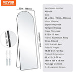 VEVOR Arched Full Length Mirror, 65'' x 22'', Large Free Standing Leaning Hanging Wall Mounted Floor Mirror with Stand Aluminum Alloy Frame, Full Body Dressing Mirror for Living Room Bedroom, Black